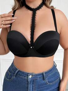 Sujetador simple con encaje y push-up, con aro para mujer de talla grande, 1 pieza
