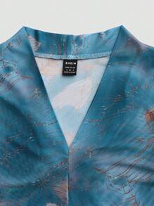 EMERY ROSE Women's Sheer Mesh Printed See-Through Top Fall Cloth For Women - Blue - View 5