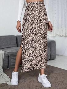 SHEIN Unity 女士豹纹度假侧开叉长款休闲裙超长女装 - 彩色 - 查看 1