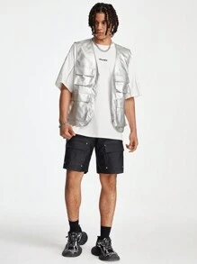 Manfinity NXTstreet Men's Coated Loose Straight Shorts, Suitable For Summer - Black - View 6