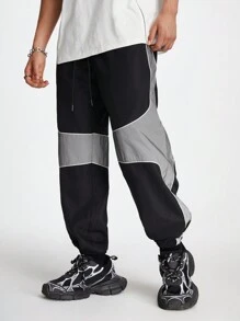 Manfinity NXTstreet Men's Loose Fit Straight Wide Leg Black And Silver Gray Pants - Black - View 5