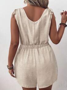 SHEIN LUNE Rompimiento de verano de manga corta con encaje de guipur, cintas en los hombros y en el incremento para mujeres de talla grande