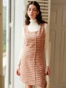 Double Breasted Tweed Dress Without Sweater - Pink - View 6