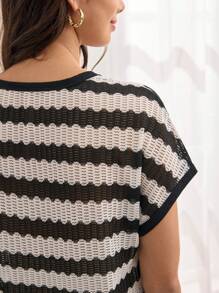 SHEIN Maternity Striped Print Tee For Summer - Grey - View 6