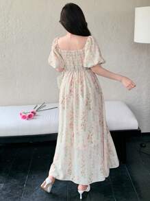 DAZY Váy ngắn tay họa tiết hoa mùa hè cho nữ, Đầm suông Milkmaid - Màu Hồng baby - Xem 7