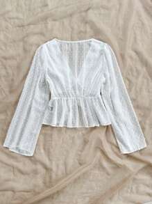 Soleia 瑞士小點打結前擺荷葉短袖襯衫，適用於夏季假期