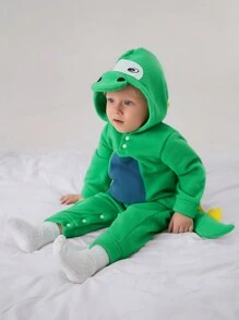 SHEIN 男童休閒恐龍印花連帽套衫，帶有3D尾巴設計，可愛且百搭 - 彩色 - 查看 3