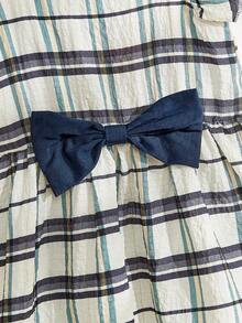 SHEIN 女童优雅格子蝴蝶结饰边荷叶边夏季连衣裙 - 彩色 - 查看 4