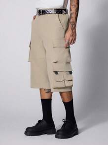 Manfinity Roghcode 男士純色簡約日常褲 - 卡其色 - 查看 4