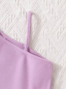 Combinaison à bordure à volants à encolure asymétrique pour filles préadolescentes - Prune - Voir 5