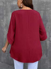 SHEIN LUNE Plus Solid Button Detail Blouse - Red - View 2