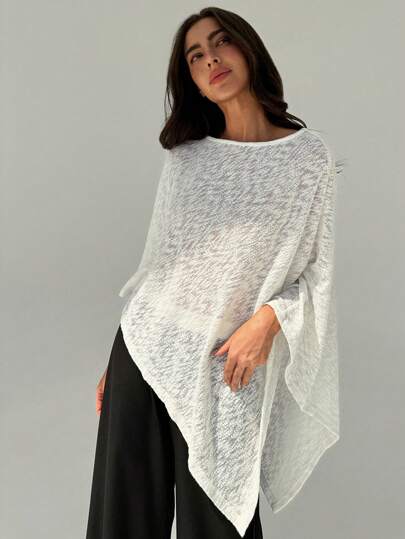 Aloruh 優雅修身的不對稱下擺純色披風式上衣，配有四季適用的露肩設計