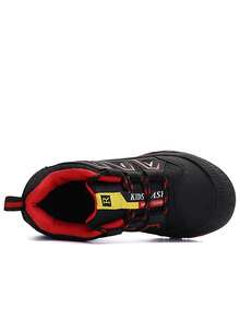 1pair Children's All-Season Climbing Shoes, Rubber Sole Anti-Slip Cap-Toe Trail Running Shoes For Boys, Black & Red - Black - View 5