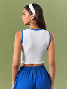 SCOOBY-DOO X SHEIN Women's Summer White Cartoon Football Pattern  Contrast Trim Y2K Workout Crop Tank Top - White - View 2