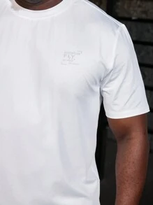 Gym Rark Camiseta esportiva de verão masculina Plus Size, estampada com letra do alfabeto, mangas curtas e gola redonda - Branco - Visão 5
