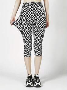 Leggings Mit Vollständigem Druck, Elastischem Bund Und Sieben Punkten - Schwarz - Übersicht 5