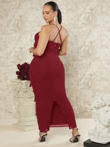 SHEIN BAE Damen Kleid in Große Größen mit langen romantischen Rüschen, Rückenschlitz und Spaghettiträgern