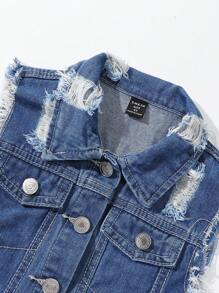 SHEIN Y2K スタイル クールなライトブルーのヴィンテージ加工フレイドリップデニムベスト&アシンメトリーなエラスティックウエストフレイドヘムデニムスカートセット　若い女性向け - ダークウォッシュ - チェックする 7
