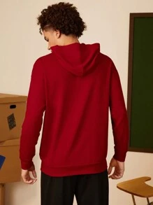 HARRY POTTER X SHEIN Men's Hogwarts Burgundy Print Casual Hooded Sweatshirt - Burgundy - View 2