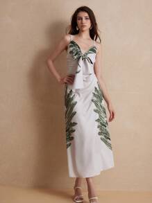 Aveloria Rosie High-End Print Beach Vacation Style Dress With Bowknot Shoulder Straps