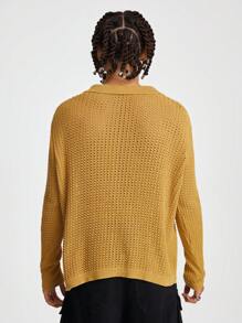 Manfinity Hypemode Cardigan Masculino Sólido com Botão Frontal para Uso Diário - Amarelo Mustarda - Ver 2