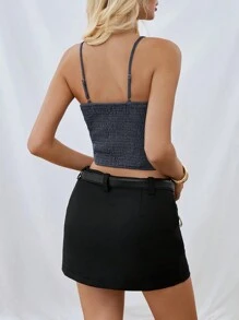 SHEIN Essnce 春/夏修身蕾絲背心，配有蝴蝶結裝飾，極簡性感女士背心 - 灰色 - 查看 2