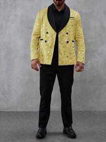 Manfinity AFTRDRK Men's Spring And Autumn Party Style Geometric Printed Contrast Color Shawl Collar Long Sleeve Suit Jacket And Pants Set With Gold Foil Printing