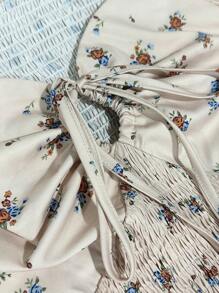 INAWLY Plus Ditsy Floral Print Knot Front Puff Sleeve Blouse For Summer - Multicolor - View 4