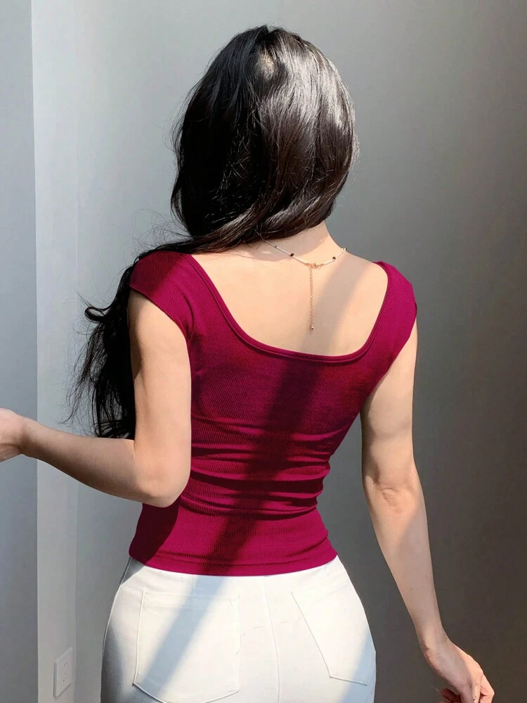 Plain Bow-Tie Lace-Up Slim Short Sleeve Women's T-Shirt Top Summer