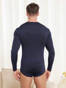 Manfinity Men Solid Zipper Front Lounge Bodysuit - Royal Blue - View 2