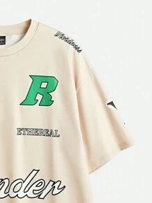 Manfinity RebelGame Áo thun nam tay ngắn cổ tròn in kỹ thuật số, hoàn hảo cho mùa hè - Màu Khaki - Xem 4