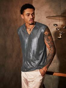 Manfinity AFTRDRK Men Metallic V Neck Tank Top For Summer - Silver - View 4