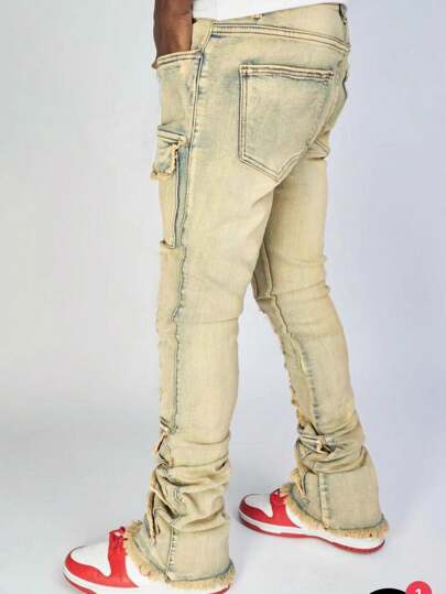 Street Life Jeans rasgados con bolsillo con solapa para hombres, escuela