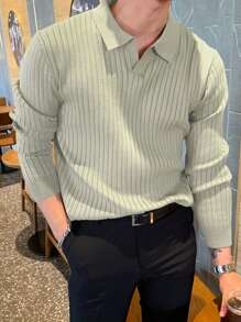 DAZY Men Solid Ribbed Knit Long Sleeve Sweater,Fall Clothes - Grey - View 1