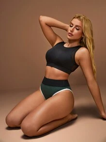 Slayform Quần lót thể thao khối màu eo cao Quần lót tam giác Trang phục sân bay - xanh quân đội - Xem 4