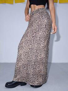 SHEIN Unity 女士豹纹度假侧开叉长款休闲裙超长女装 - 彩色 - 查看 4