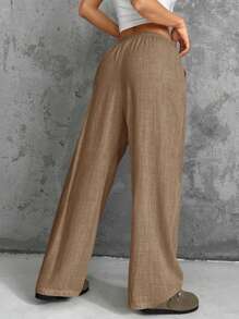 SHEIN EZwear Coffee Brown Woven Ladies Straight-Leg Pants - Coffee Brown - View 2