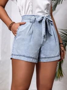 SHEIN LUNE Hoch taillierte Denim Shorts mit Gürtel