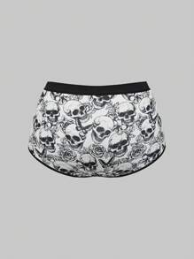 ROMWE 5pcs/Set Gothic Style Skeleton, Snake, Cross Pattern Knitted Lace Trim Panties - Black - View 6