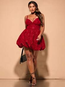 SHEIN BAE Plus Size Women's Summer Sweet Party Black Lantern Hem Suspender Babydoll Short Dress,Birthday Dresses For Women