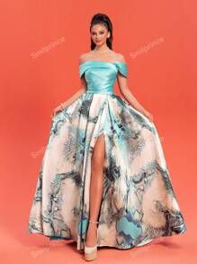 Nuovo stile elegante abito da cocktail/sera per nobildonna, spalle scoperte, da cerimonia, per balli, matrimoni, cene, lauree