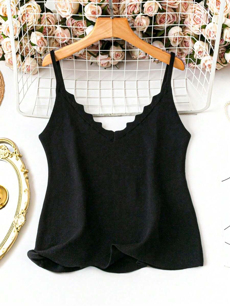 SHEIN Clasi Plus Size Women's Fashionable Solid Color Asymmetrical Neckline Knit Top - Black - View 1