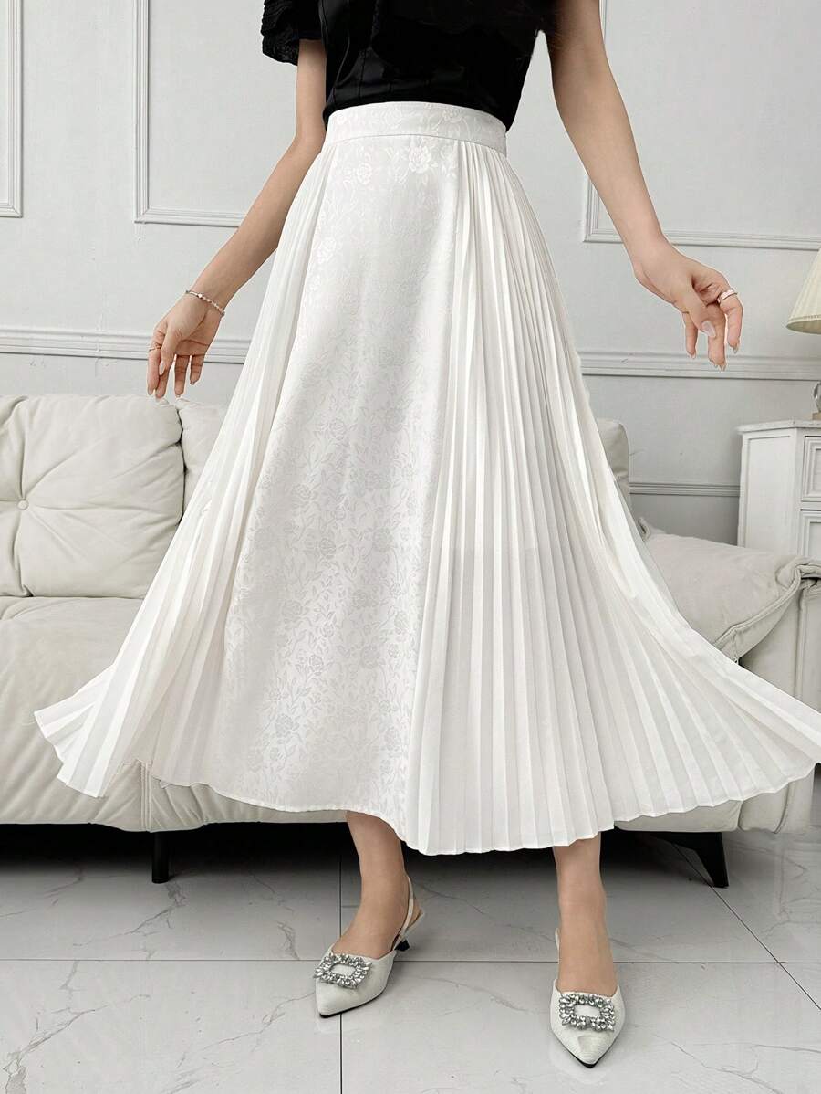 Modelyn Solid High Waist Pleated Skirt - White - View 1