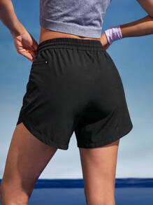 In My Nature Letter Graphic Drawstring Waist Outdoor Shorts - Black - View 5