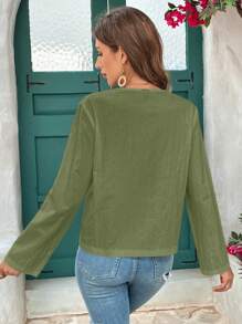 SHEIN VCAY Áo trễ vai có cà vạt phía trước - màu xanh lá - Xem 2