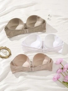 3入組女士純色簡約無肩帶胸罩 - 彩色 - 查看 2