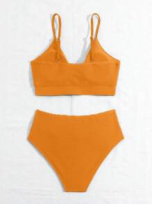 SHEIN Teen Girl Summer Beach Solid Texture Bikini Set - Yellow - View 2