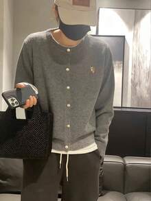 Women's Simple Casual Knitted Cardigan Sweater - Grey - View 3