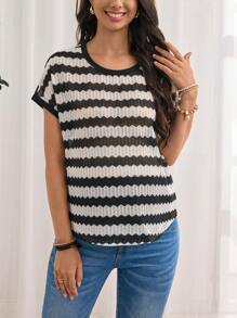 SHEIN Maternity Striped Print Tee For Summer - Grey - View 1