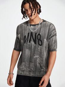 Manfinity Roghcode Men Letter Pattern Drop Shoulder Knit Top - Black - View 3